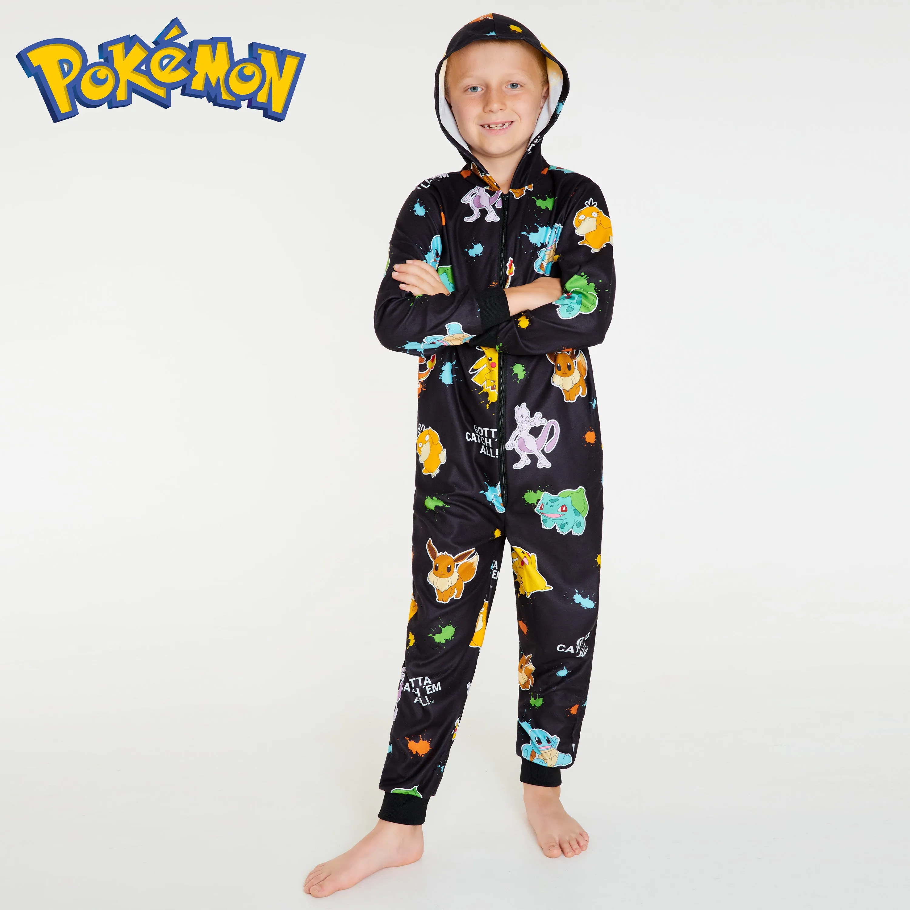 Pokemon Fleece Onesie for Boys  - Black AOP Comfy Loungewear