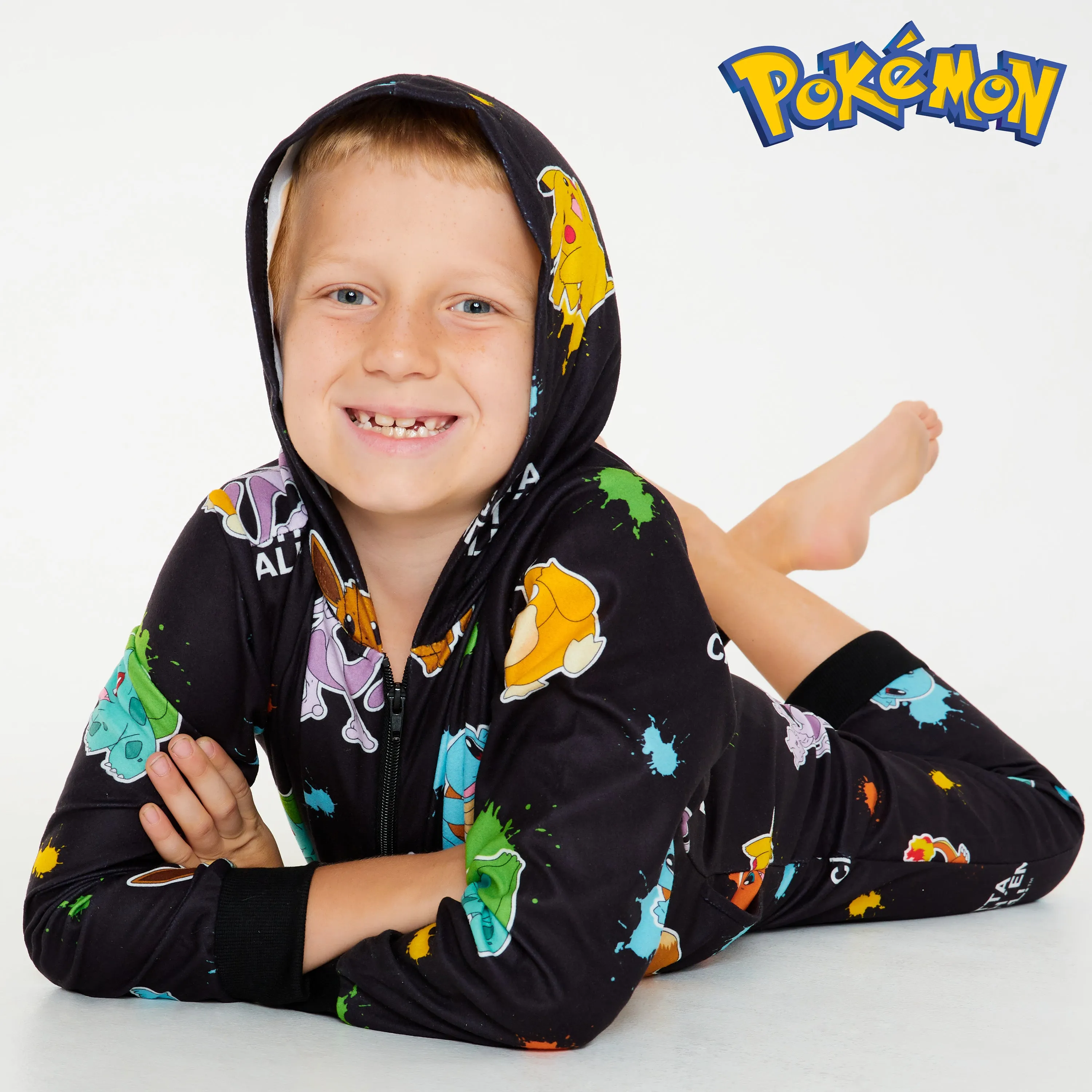 Pokemon Fleece Onesie for Boys  - Black AOP Comfy Loungewear