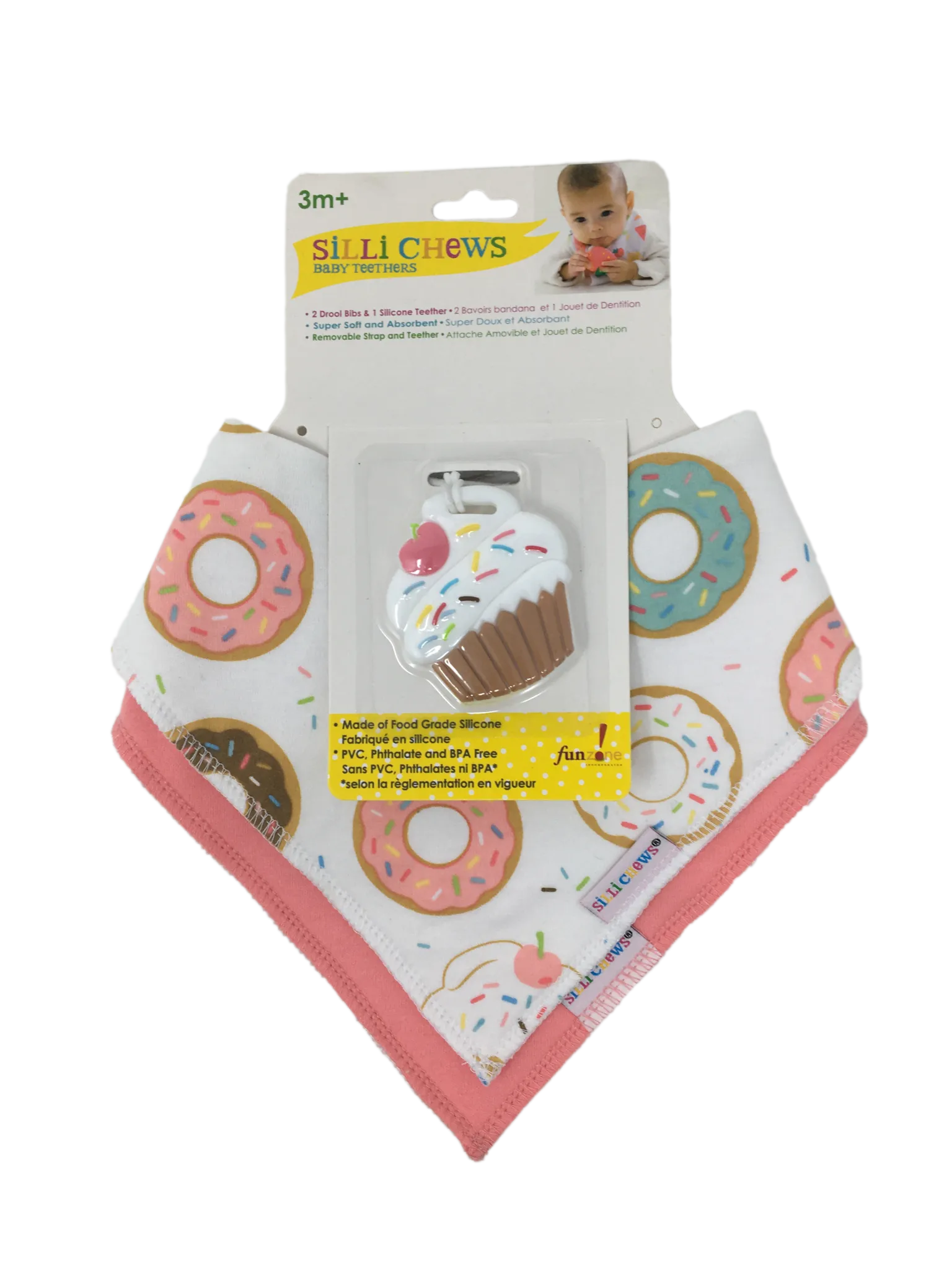 Silli Sweets Bandana Bib Set with Cupcake Teether & Strap