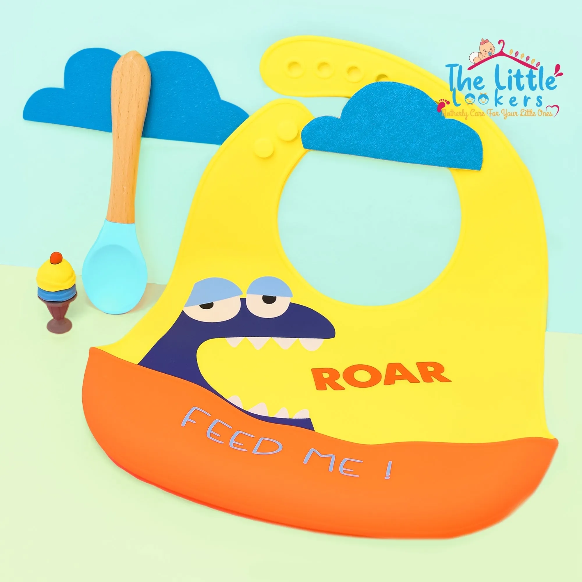 THE LITTLE LOOKERS Silicone Feeding Bib with Adjustable Strap, Waterproof, Easy to wash, Stain Proof | BPA Free/Soft Material Bibs with Tray/Food Catcher