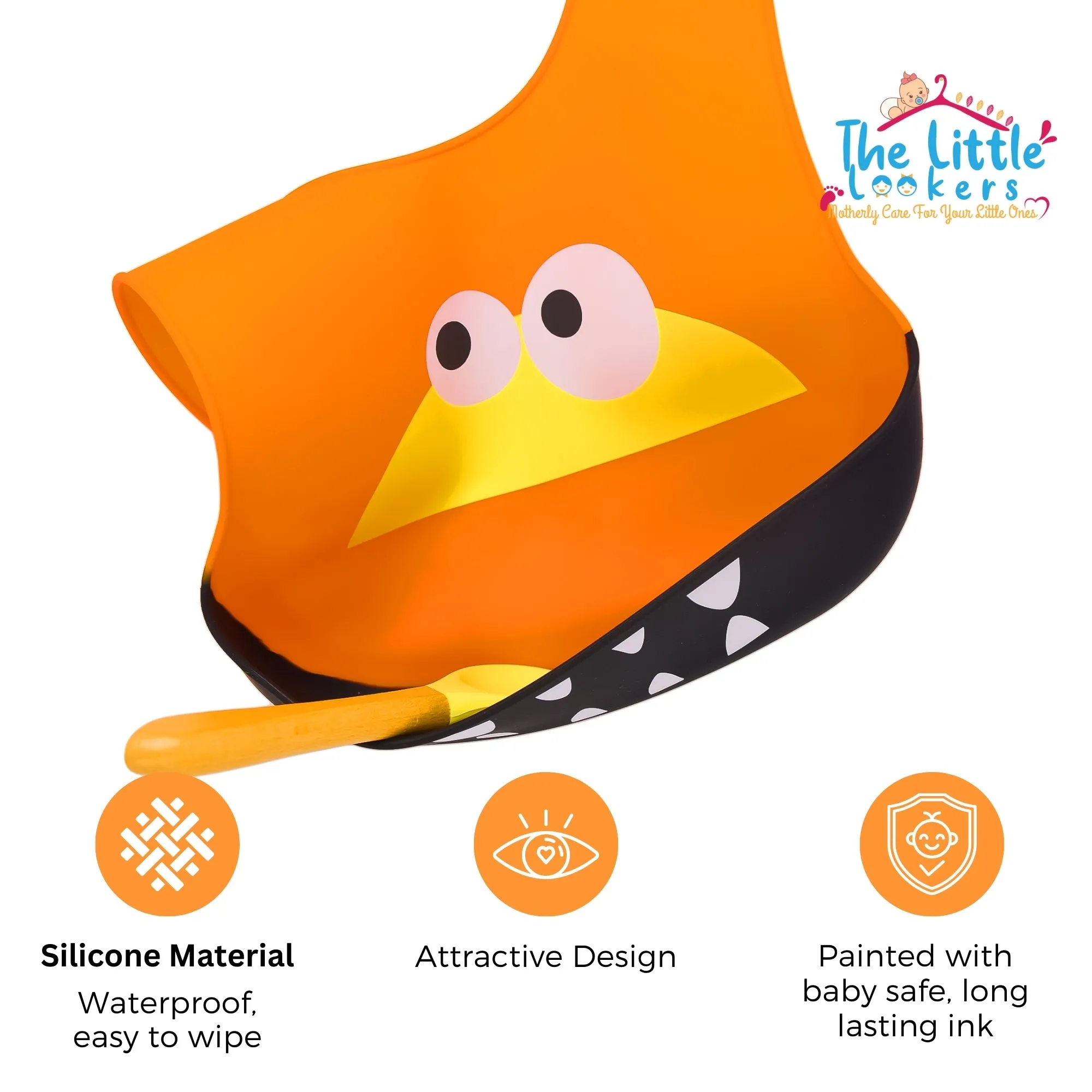 THE LITTLE LOOKERS Silicone Feeding Bib with Adjustable Strap, Waterproof, Easy to wash, Stain Proof | BPA Free/Soft Material Bibs with Tray/Food Catcher
