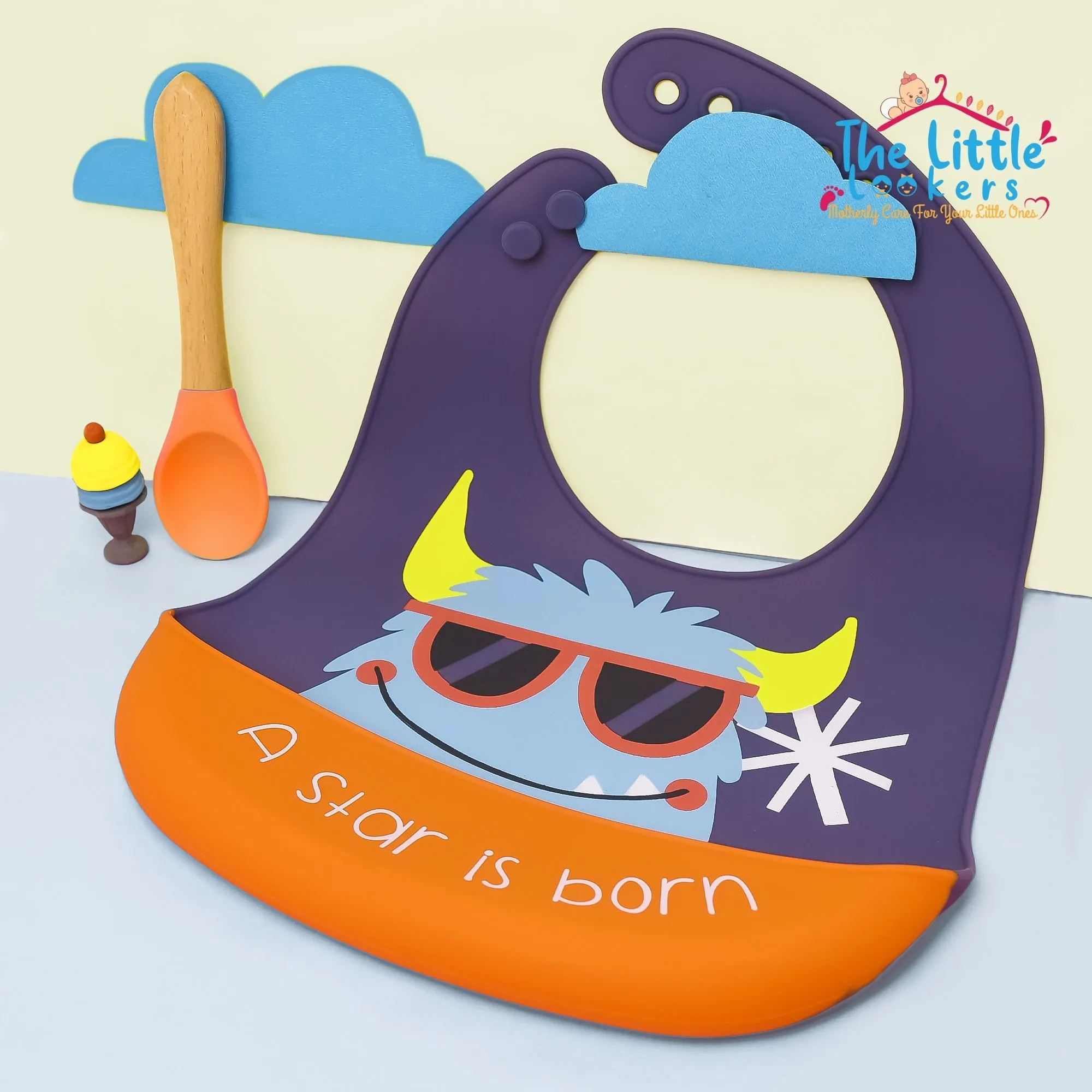 THE LITTLE LOOKERS Silicone Feeding Bib with Adjustable Strap, Waterproof, Easy to wash, Stain Proof | BPA Free/Soft Material Bibs with Tray/Food Catcher