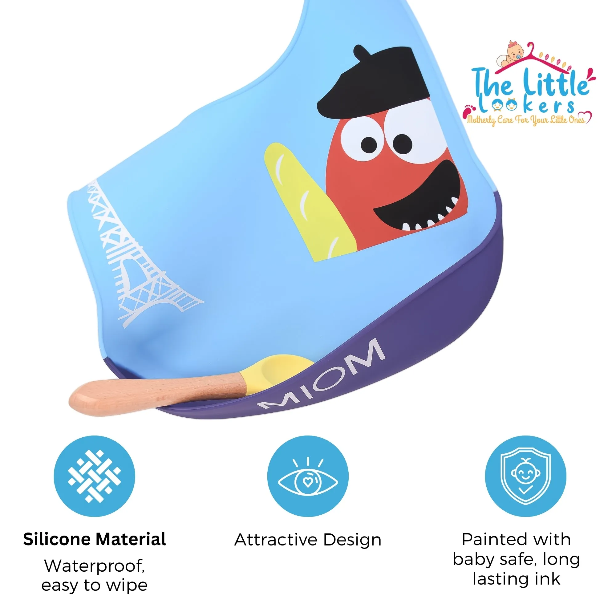 THE LITTLE LOOKERS Silicone Feeding Bib with Adjustable Strap, Waterproof, Easy to wash, Stain Proof | BPA Free/Soft Material Bibs with Tray/Food Catcher