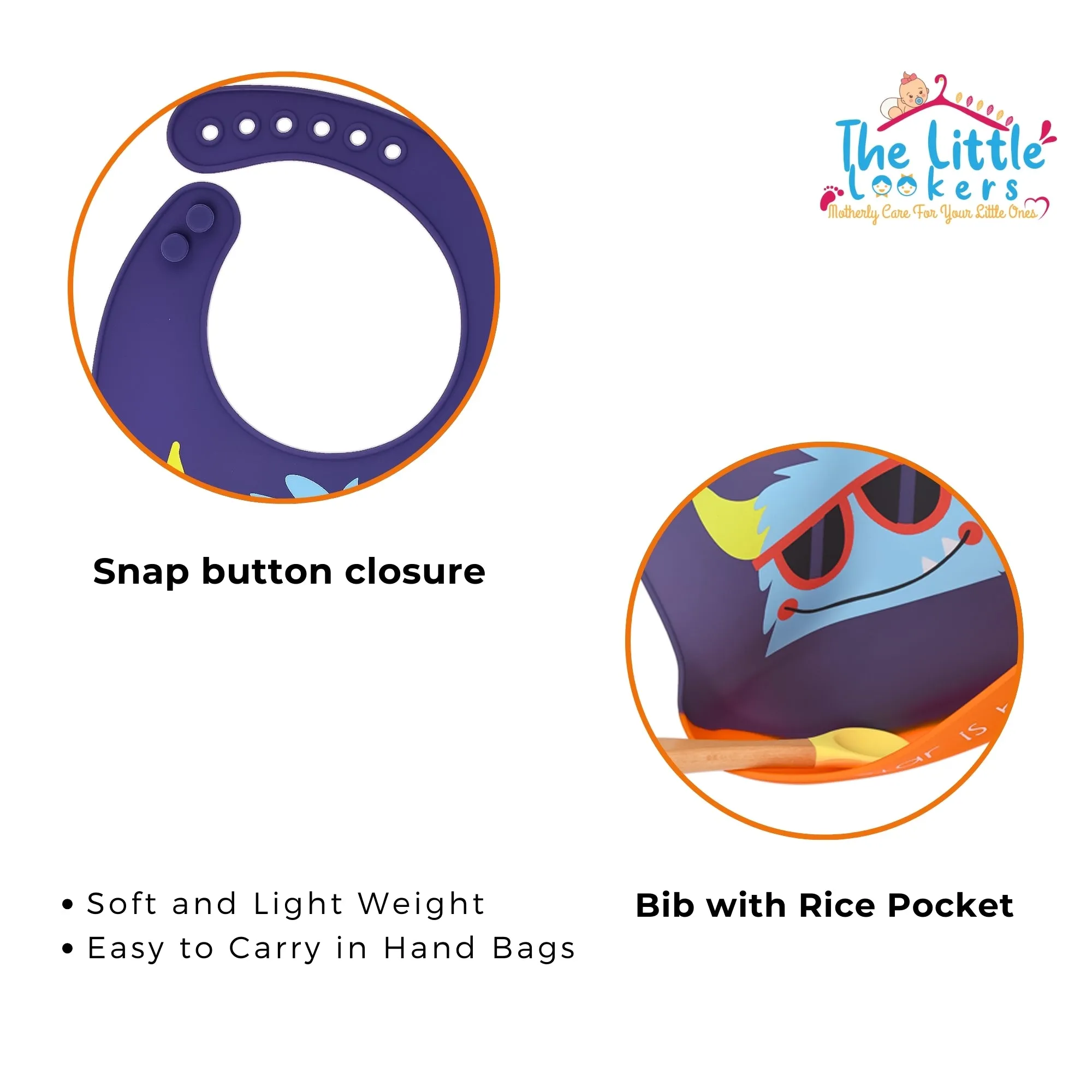 THE LITTLE LOOKERS Silicone Feeding Bib with Adjustable Strap, Waterproof, Easy to wash, Stain Proof | BPA Free/Soft Material Bibs with Tray/Food Catcher