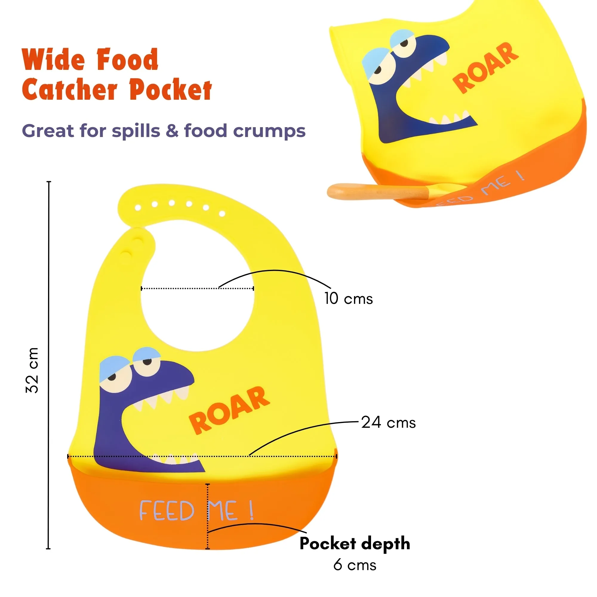 THE LITTLE LOOKERS Silicone Feeding Bib with Adjustable Strap, Waterproof, Easy to wash, Stain Proof | BPA Free/Soft Material Bibs with Tray/Food Catcher