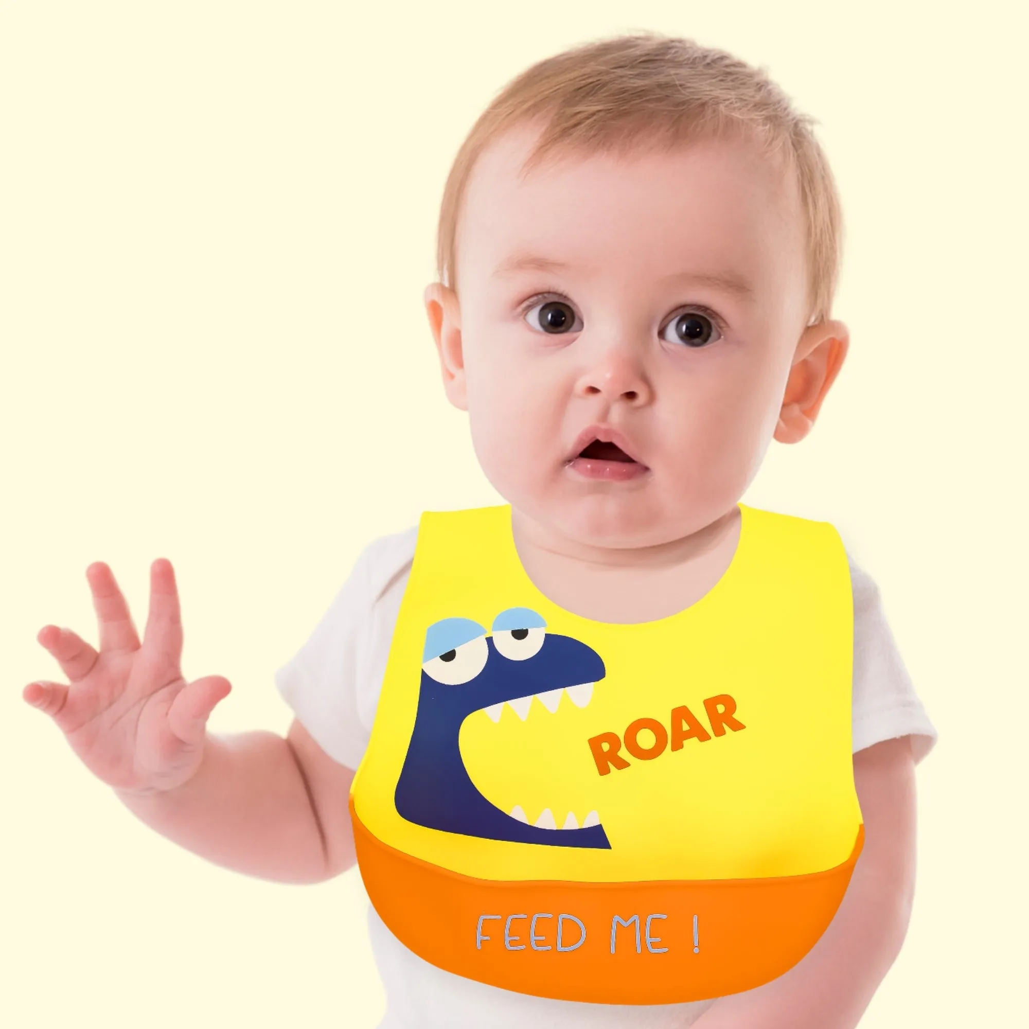 THE LITTLE LOOKERS Silicone Feeding Bib with Adjustable Strap, Waterproof, Easy to wash, Stain Proof | BPA Free/Soft Material Bibs with Tray/Food Catcher