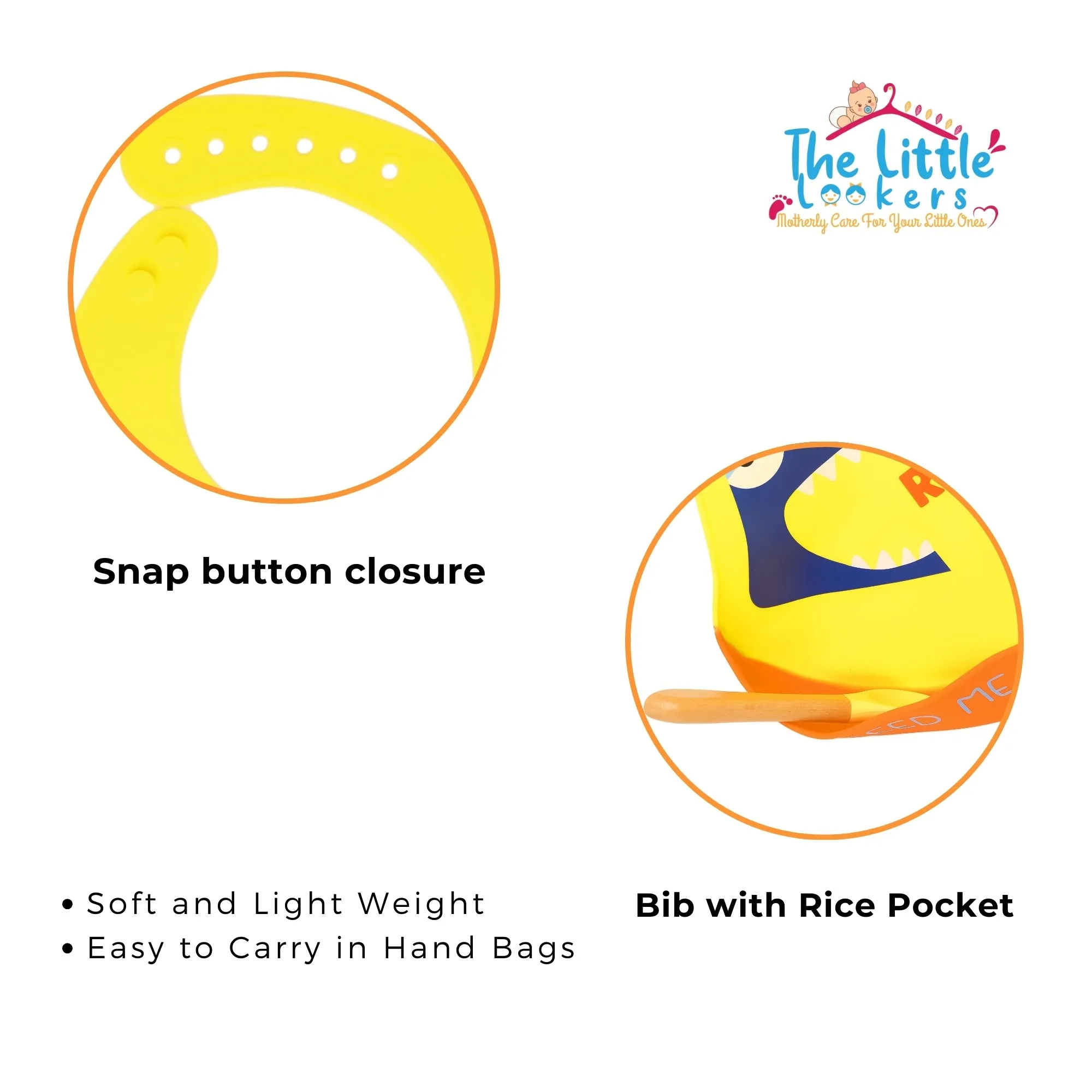 THE LITTLE LOOKERS Silicone Feeding Bib with Adjustable Strap, Waterproof, Easy to wash, Stain Proof | BPA Free/Soft Material Bibs with Tray/Food Catcher
