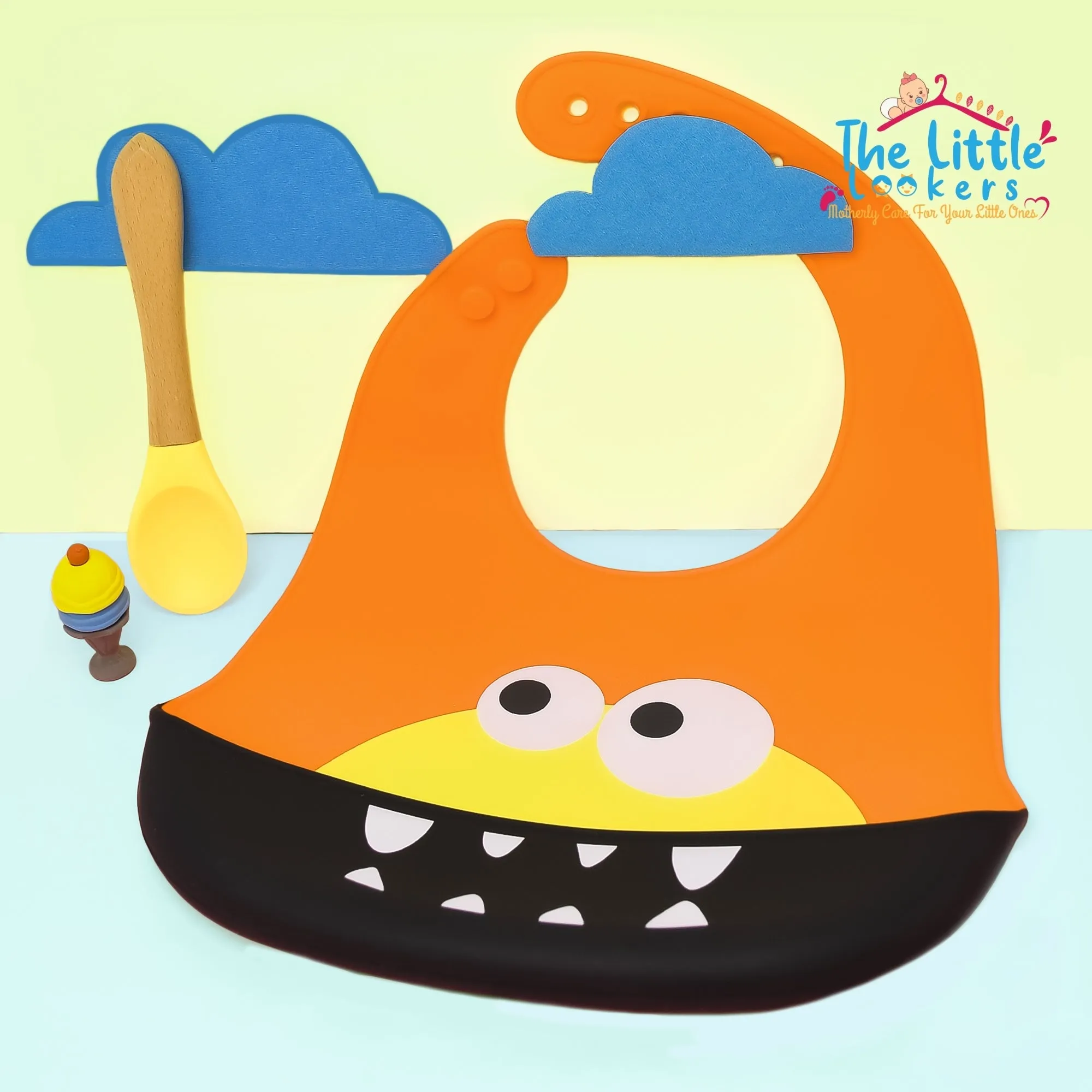 THE LITTLE LOOKERS Silicone Feeding Bib with Adjustable Strap, Waterproof, Easy to wash, Stain Proof | BPA Free/Soft Material Bibs with Tray/Food Catcher