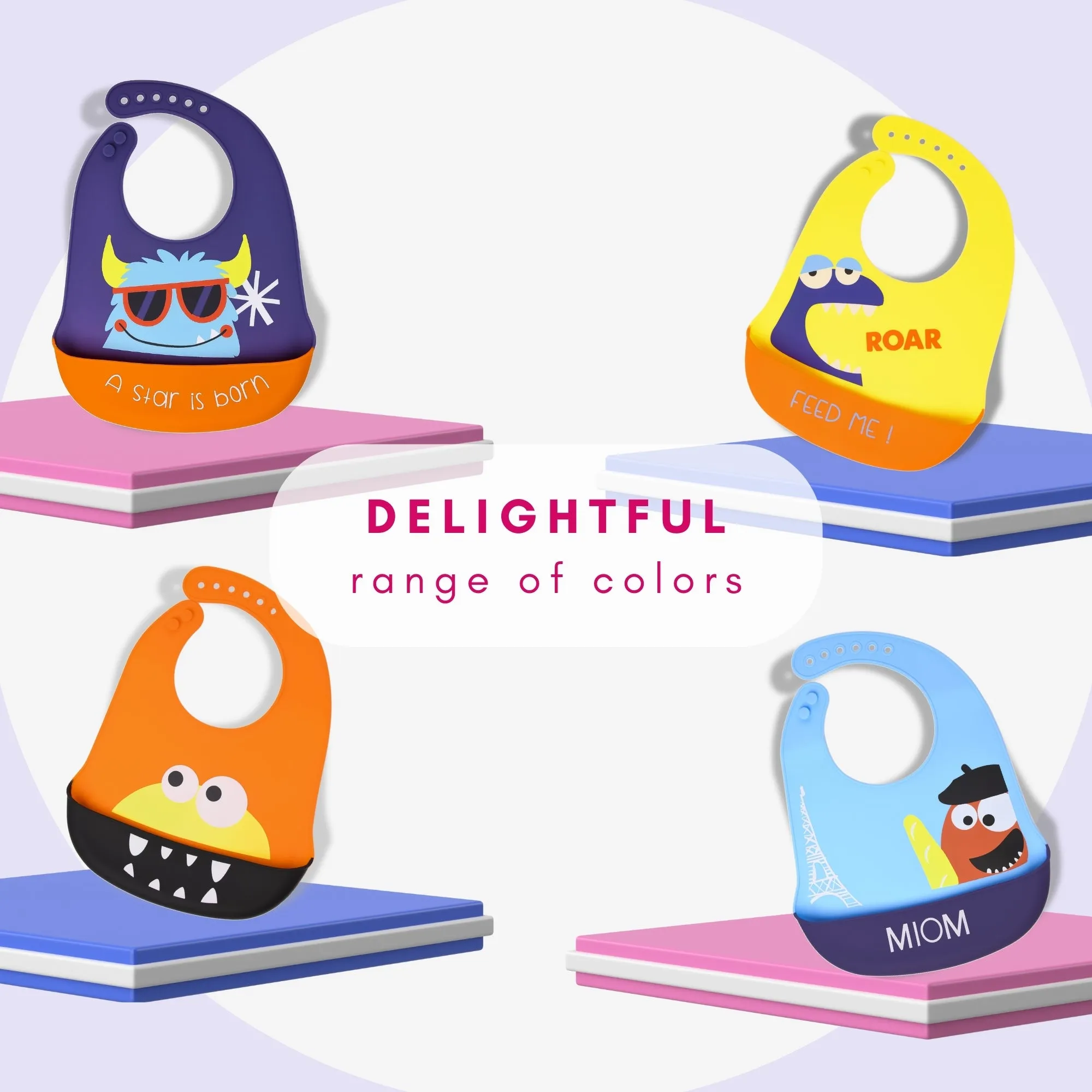 THE LITTLE LOOKERS Silicone Feeding Bib with Adjustable Strap, Waterproof, Easy to wash, Stain Proof | BPA Free/Soft Material Bibs with Tray/Food Catcher