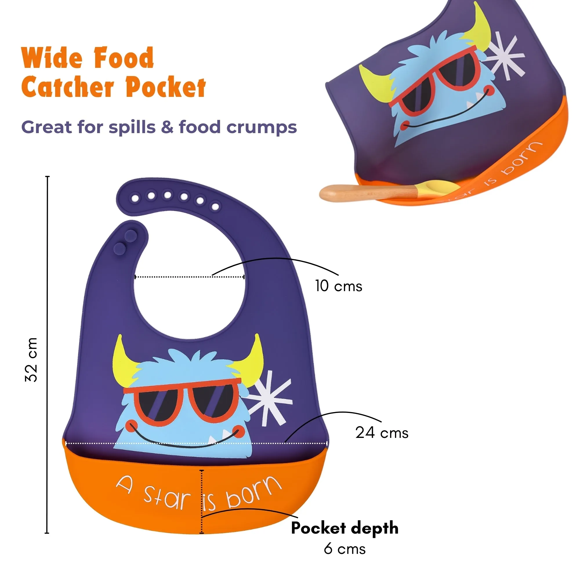 THE LITTLE LOOKERS Silicone Feeding Bib with Adjustable Strap, Waterproof, Easy to wash, Stain Proof | BPA Free/Soft Material Bibs with Tray/Food Catcher
