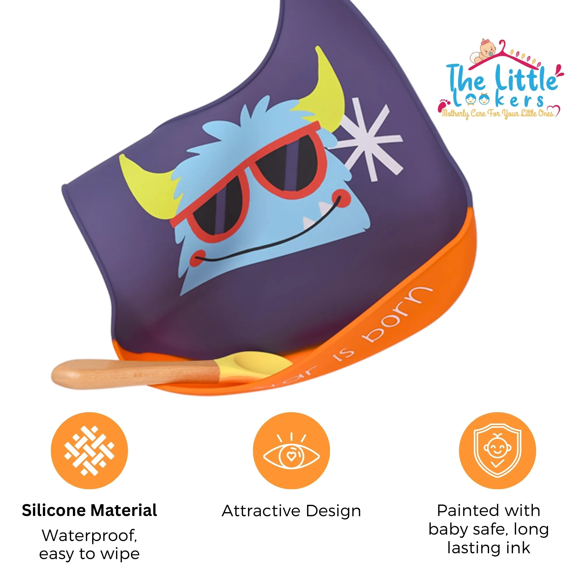 THE LITTLE LOOKERS Silicone Feeding Bib with Adjustable Strap, Waterproof, Easy to wash, Stain Proof | BPA Free/Soft Material Bibs with Tray/Food Catcher