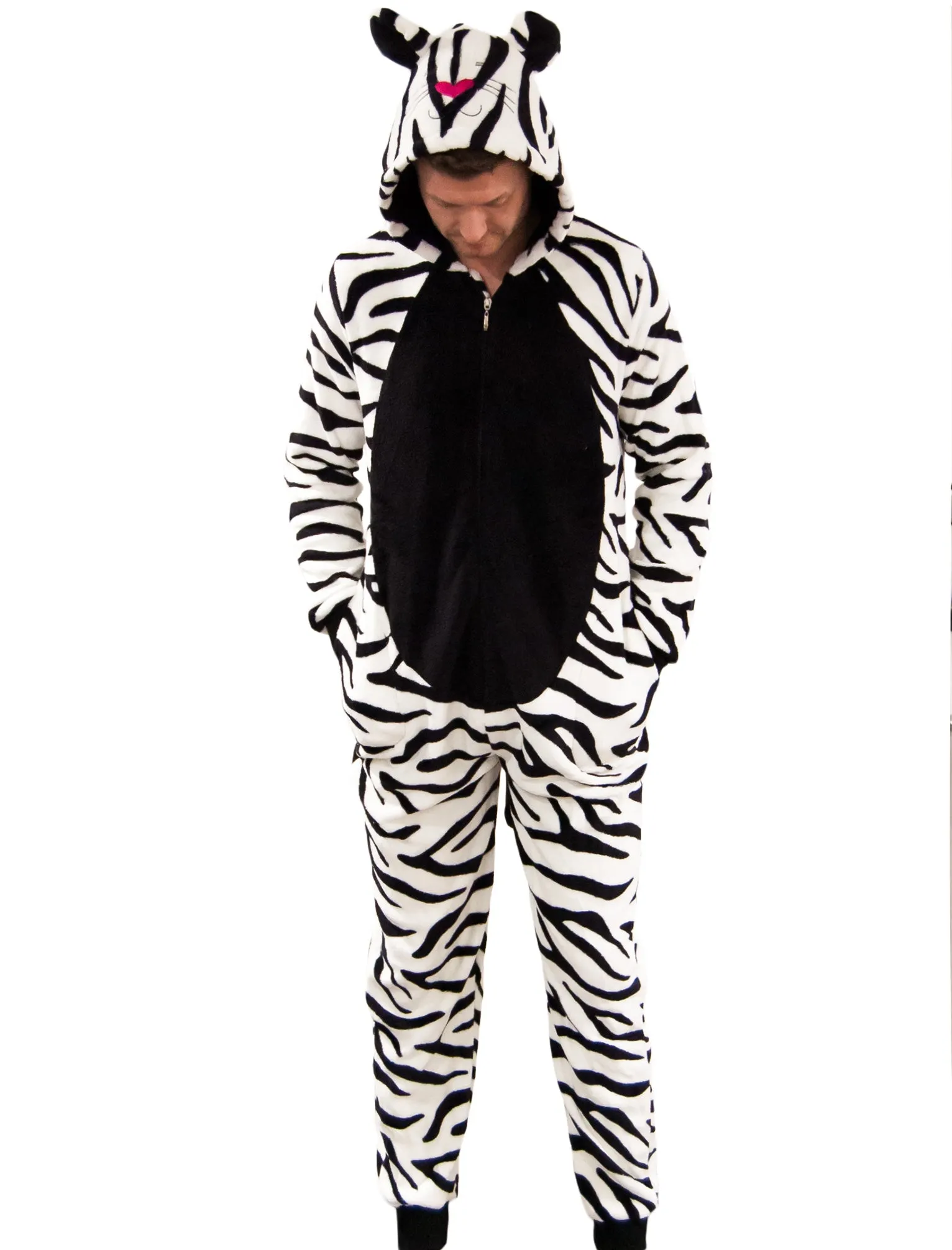 Tiger black & white fleece animal onesie