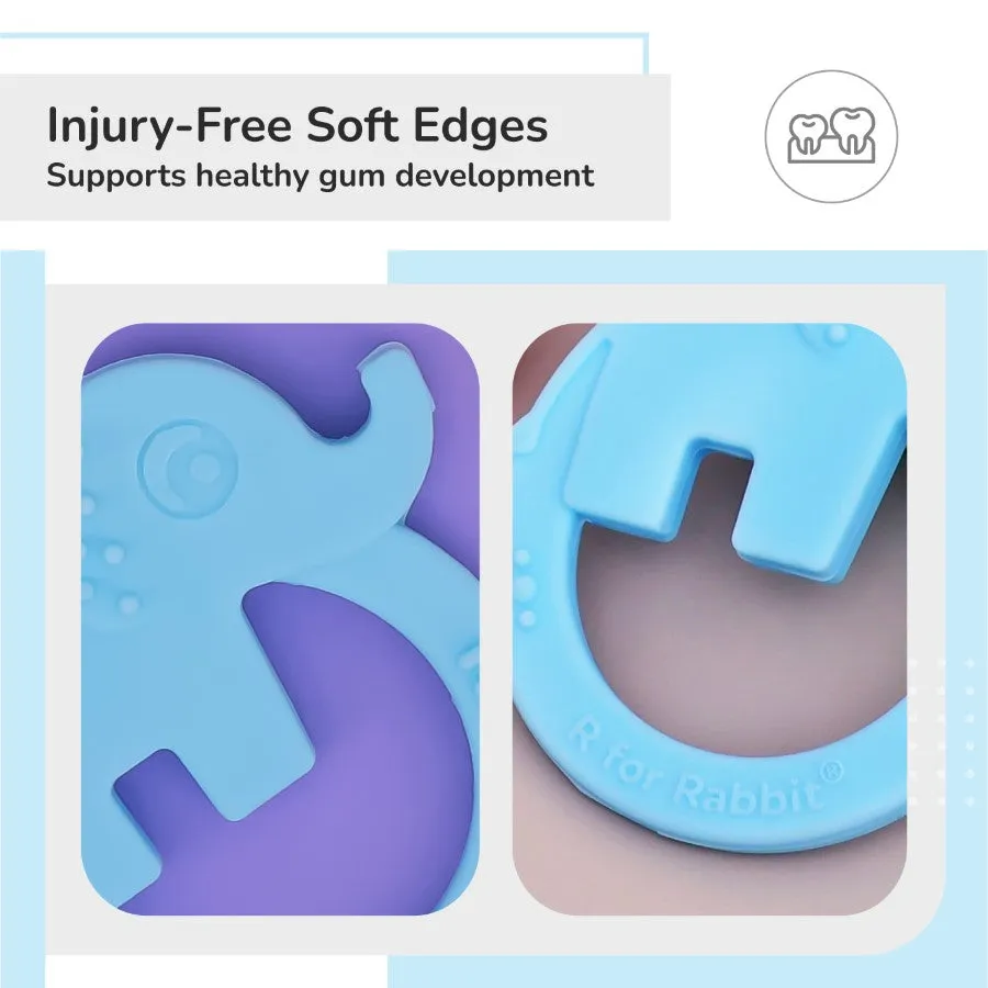 Tiny Bites Zoobie Baby Silicone Teethers Pack of 1 Crocodile, Rabbit, and Elephant
