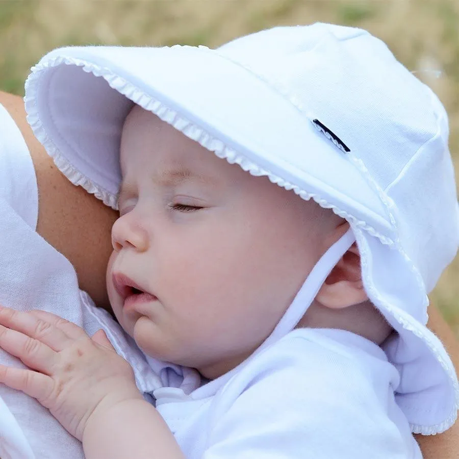 White Ruffle Trim Legionnaire Flap Hat